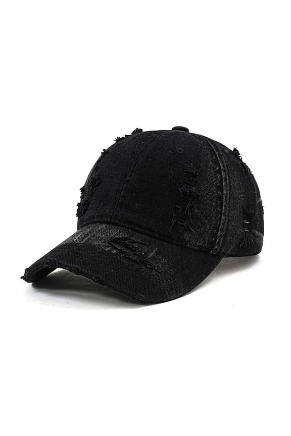 Gkeoshab Unisex Distressed Baseball Cap Solid Color Denim Style Hat with Ripped & Worn Look Cotton Adjustable Snapback Black One Size
