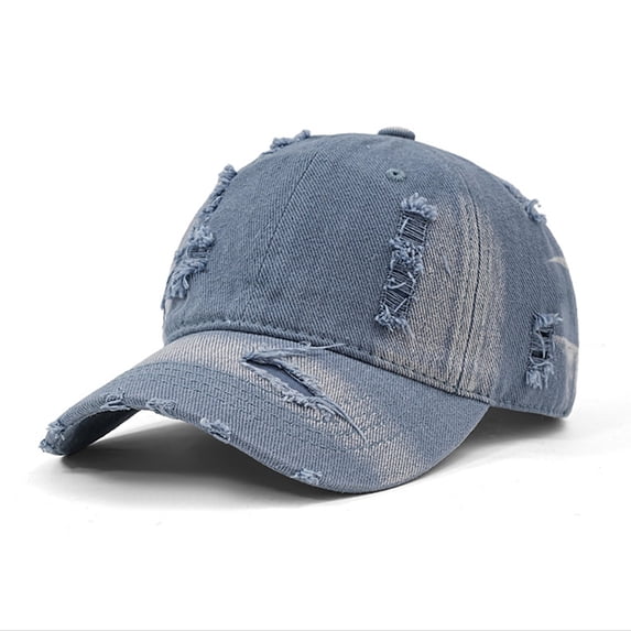 Gkeoshab Unisex Distressed Baseball Cap Solid Color Denim Style Hat with Ripped & Worn Look Cotton Adjustable Snapback Blue One Size