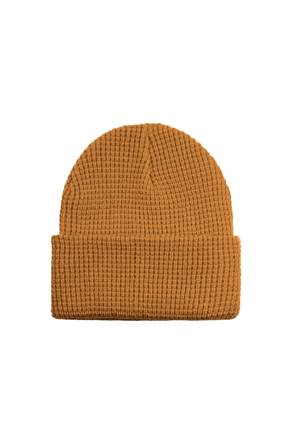 Gkeoshab Unisex Waffle Knit Beanie Solid Thermal Grid Pattern Skull Cap Warm Stretchy Hat for Spring and Fall Brown One Size