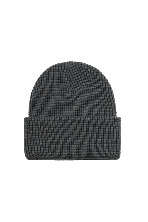 Gkeoshab Unisex Waffle Knit Beanie Solid Thermal Grid Pattern Skull Cap Warm Stretchy Hat for Spring and Fall Gray One Size