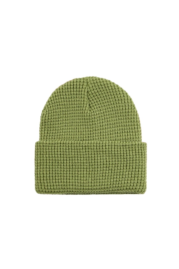 Gkeoshab Unisex Waffle Knit Beanie Solid Thermal Grid Pattern Skull Cap Warm Stretchy Hat for Spring and Fall Green One Size