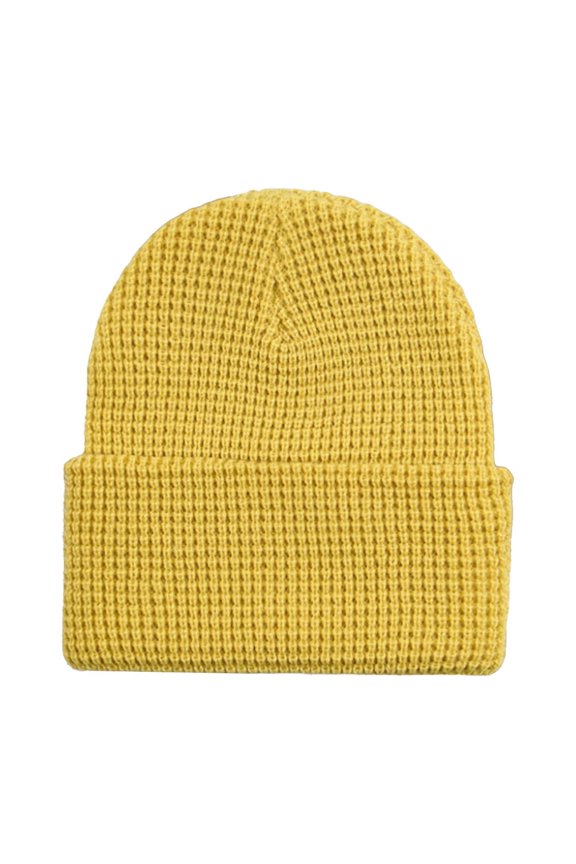 Gkeoshab Unisex Waffle Knit Beanie Solid Thermal Grid Pattern Skull Cap Warm Stretchy Hat for Spring and Fall Yellow One Size