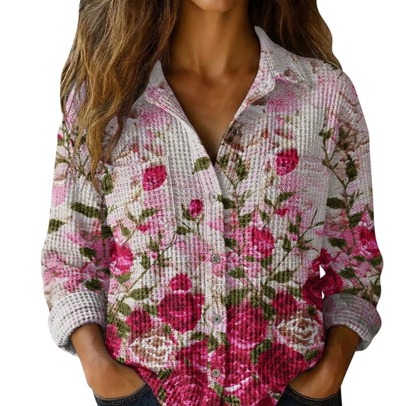Gkeoshab Valentine's Day Waffle Knit Shirt for Women Long Sleeve V-Neck Blouse Textured Top Beige 4XL