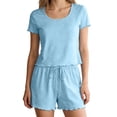 thumbnail image 1 of Gkeoshab Valentines Pajamas Women's Summer Cool Thin Nylon Loungewear Set Round Neck Short Sleeve Shorts Ruffles Solid Color with Polka Dot Details Sky Blue XXL, 1 of 9