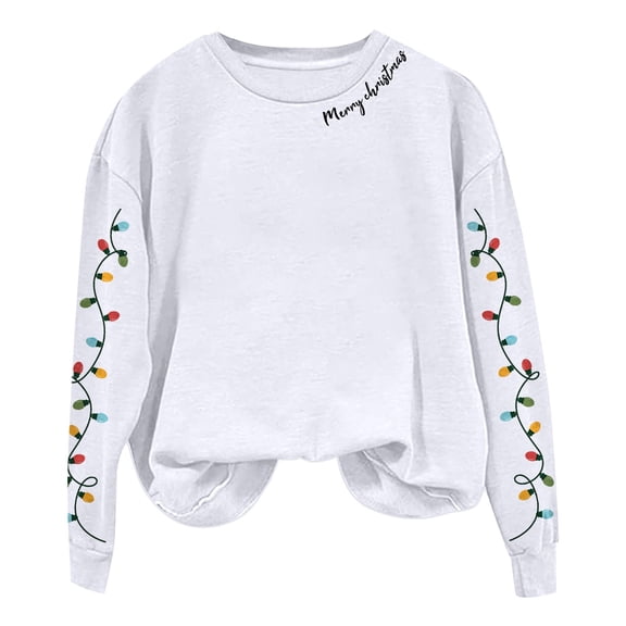 Gkeoshab Vintage Christmas Women's Christmas Themed Print Crewneck Sweatshirt, Holiday Graphic Long Sleeve Pullover Without Hood for Cozy Seasonal Style and Festive Casual Wear White XL