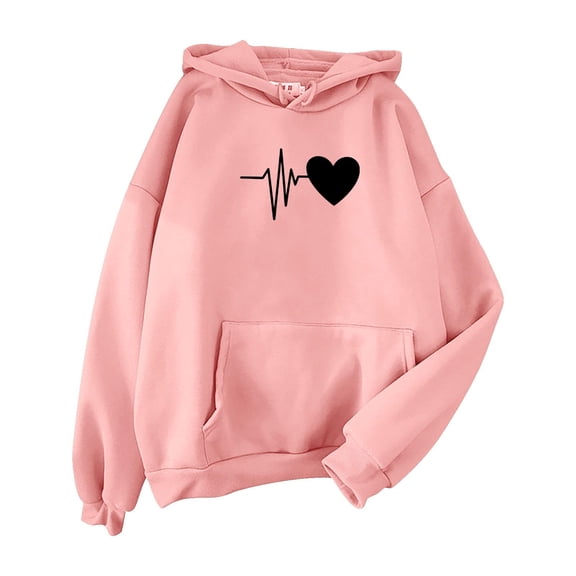 Gkeoshab Vintage Christmas Women's Cute Heart Love Print Pullover Hoodie - Long Sleeve Soft Fleece Sweatshirt for Casual Everyday Wear and Gift Ideas Rose Gold M