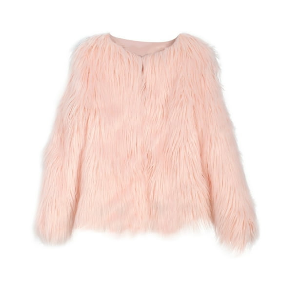 Gkeoshab Vintage Christmas Women's Fashion Faux Fur Coat - Long Plush Winter Jacket for Fall and Winter Season Keep Warm and Elegant Outerwear Pink XL