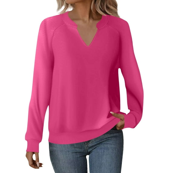 Gkeoshab Vintage Christmas Women's Solid Color Raglan Sleeve Crewneck Sweatshirt, Streamlined Pullover Without Pockets for a Clean Look and Comfortable Everyday Wear in Soft Cotton Blend Hot Pink S