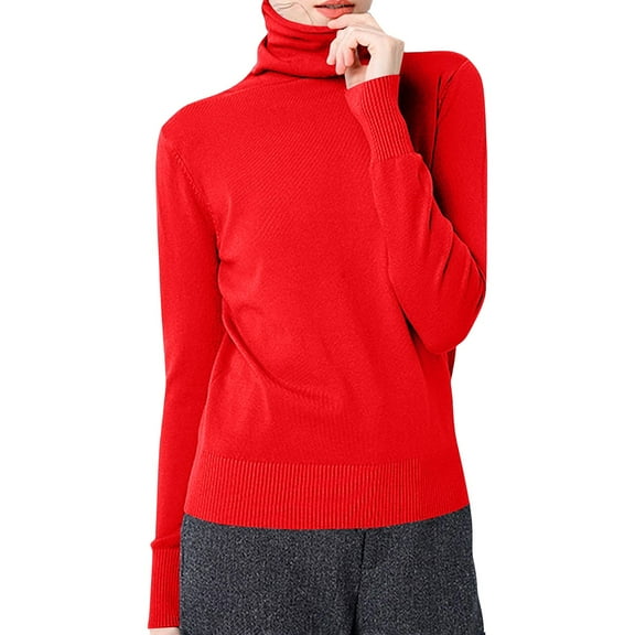 Gkeoshab Vintage Christmas Women's Stacked Turtle Neck Long Sleeve Base Layer Sweater, Stretchy Knit Pullover with Fold-Down Collar Design for Warm Layering and Slimming Silhouette Red XXL
