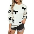 thumbnail image 1 of Gkeoshab Women'S Clothing Women's Bow Print Crewneck Knit Sweater, Elegant Long Sleeve Pullover with Feminine Design for a Chic Casual Look in Soft Breathable Yarn Material White M, 1 of 6