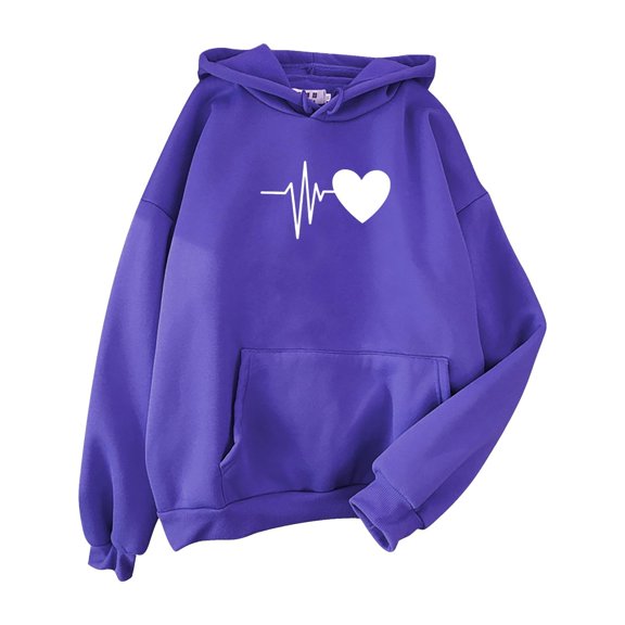 Gkeoshab Women'S Clothing Women's Cute Heart Love Print Pullover Hoodie - Long Sleeve Soft Fleece Sweatshirt for Casual Everyday Wear and Gift Ideas Hot Pink M