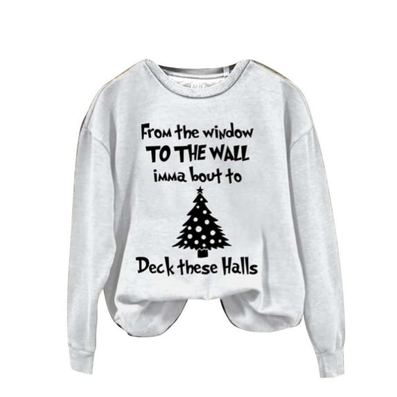 Gkeoshab Women'S Clothing Women's Festive Santa Claus Print Crewneck Sweatshirt, Soft Fleece Pullover with Holiday Graphic Design for Cozy Christmas Themed Outfits and Casual Winter Wear White XXL