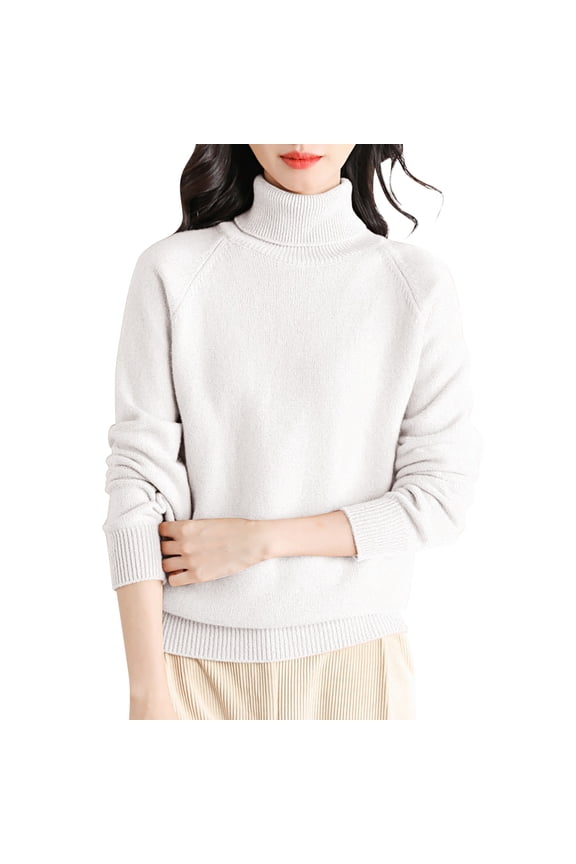 Women'S Clothing Women's High Neck Wool Blend Knit Sweater, Oversized Turtleneck Pullover with Soft Brushed Lining for Warmth and Comfort in Cold Weather Casual Layering White L