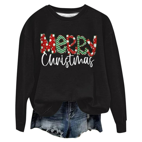 Gkeoshab Women'S Clothing Women's "Merry Christmas" Graphic Print Hooded Sweatshirt with Festive Tree Design, Soft Fleece Pullover for Holiday Gatherings and Seasonal Comfort Wear Black L