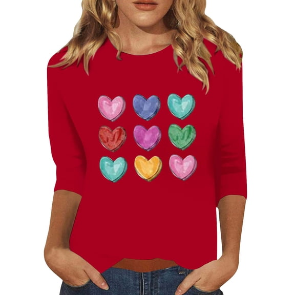 Gkeoshab Women's 2026 Valentine's Day Top: Fashion Print Blouse Versatile Holiday Wear & Budget-Friendly Gift Red L