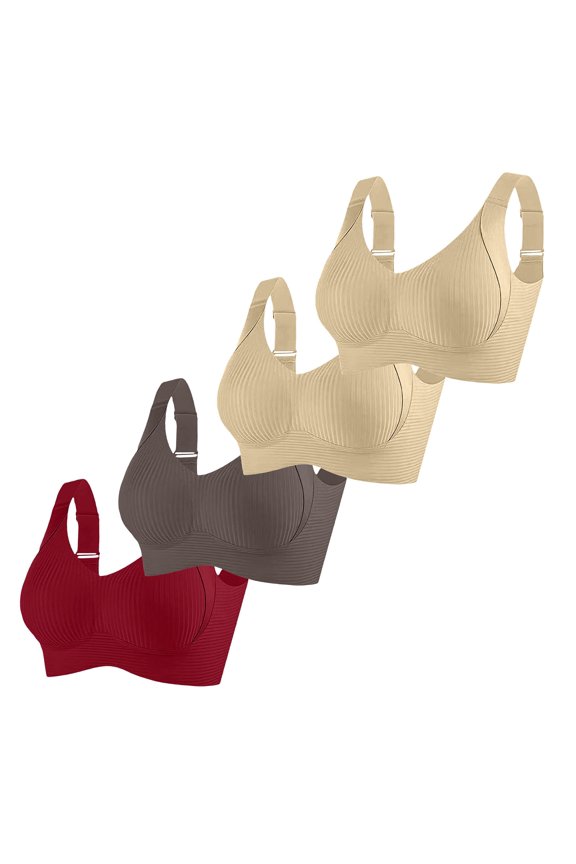 Women's Bras 4PC Women's Seamless Comfort Support Bras Lift & Anti-Sag Non-Wired Bralette W XL
