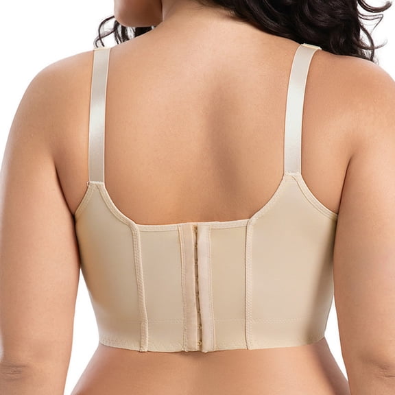 Gkeoshab Women's Bras Women's Thin Cup Lace Underwire Bra Side Control & Shaping Full Coverage Minimizer Bralette Beige D