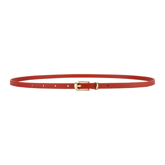 DJN Women's Classic Thin Belt Simple Retro Detachable Slim Waist Belt Imitation Leather Fashion Belt Red One Size