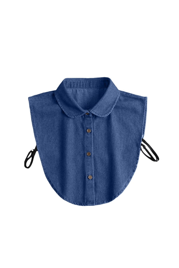 Women's Detachable Denim Shirt Collar Layering False for Tops Polyester Cotton Blend Blouse Accessory Blue One Size