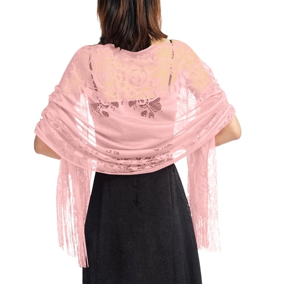Gkeoshab Women's Lace Shawl Sheer Lightweight Evening Wrap for Dresses Elegant Hollow-Out Bridal Scarf Perfect for Parties Weddings Banquets Pink One Size