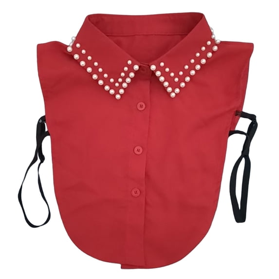 DJN Women's Pearl Collar Blouse Style Layering Collar with Pearl Embellishment Blended Fabric Fashion False Collar Red One Size