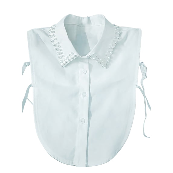 DJN Women's Pearl Collar Blouse Style Layering Collar with Pearl Embellishment Blended Fabric Fashion False Collar White One Size