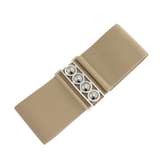 DJN Women's Pearl Embellished Wide Waist Cincher Elastic Stretch Corset Belt Decorative Fashion Belt Beige One Size