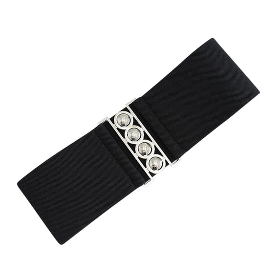 DJN Women's Pearl Embellished Wide Waist Cincher Elastic Stretch Corset Belt Decorative Fashion Belt Black One Size