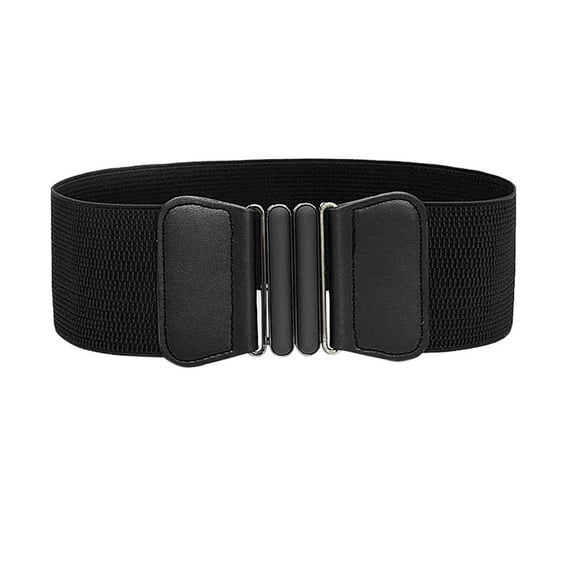 DJN Women's Simple Elastic Stretch Belt Wide Fashion Waist Belt Imitation Leather Adjustable Belt for Dresses & Jeans Black 68x7.5cm