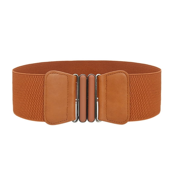 DJN Women's Simple Elastic Stretch Belt Wide Fashion Waist Belt Imitation Leather Adjustable Belt for Dresses & Jeans Brown 68x7.5cm