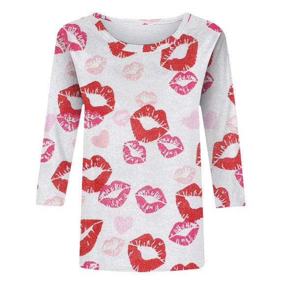 Gkeoshab Women's Valentine's Day Heart Print Blouse Long Sleeve Shirt Casual Top Purple XXL