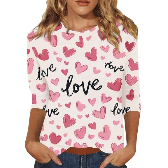 Gkeoshab Women's Valentine's Day Heart Print Blouse Long Sleeve Shirt Casual Top Watermelon red M