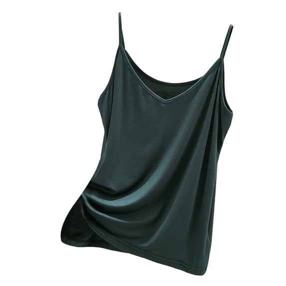 Gkeoshab Womens Blouses V-Neck Modal Camisole Slim Fit Solid Color Thin Summer Casual Top Blackish Green M