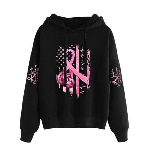 Gkeoshab Womens Christmas Sweatshirt Women's Breast Cancer Awareness Pullover Hoodie with Print, Soft Fleece Material for Comfortable Support and Casual Everyday Wear Black XL