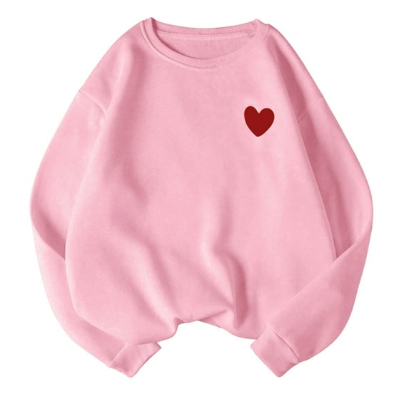 Gkeoshab Womens Christmas Sweatshirt Women's Heart Graphic Print Crewneck Sweatshirt, Cute Long Sleeve Pullover Top Made from Soft Fleece for a Comfortable and Casual Fall Fashion Look Pink S