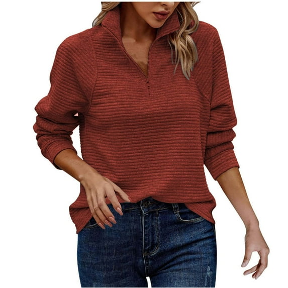 Gkeoshab Womens Christmas Sweatshirt Women's Relaxed Fit Solid Color Stand Collar Zip-Up Sweatshirt Style, Color Block Panel Long Sleeve Pullover for a Trendy and Comfortable Casual Daily Outfit