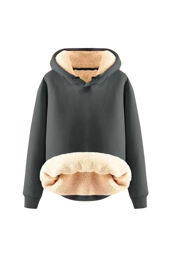 Womens Christmas Sweatshirt Women's Solid Color Long Sleeve Crewneck Sweatshirt with Plush Fleece Lining, Warm and Soft Brushed Interior for a Cozy Casual Look Without a Hood Dark Gray XXL