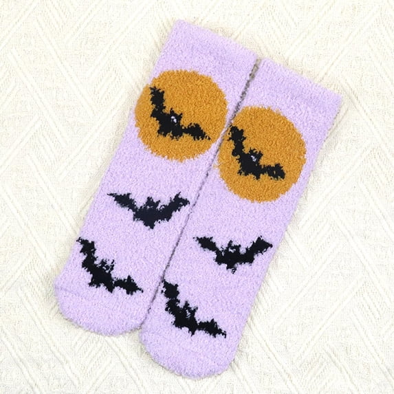 Gkeoshab Womens Socks Women's Halloween Glow-in-The-Dark Coral Fleece Socks Cute Scary Bat Pumpkin Cat Pattern Soft Cozy Warm Socks