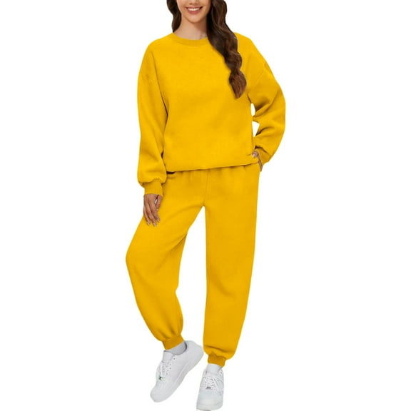 Gkeoshab Womens Sweaters Tracksuit Sweatsuit Sweatshirt and Sweatpant for Women Men 2 Piece Sets Pullover Sweater Yellow XXL
