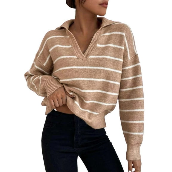 Gkeoshab Womens Sweaters Women's Long-Sleeve Loose-Fit Round-Neck Sweater for Fall and Winter Khaki M