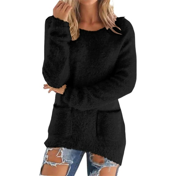Gkeoshab Womens Sweaters Women's Oversized Sweaters 2025 Fall Outfits Trendy Crewneck Knit Fashion Pullover Tops Black L