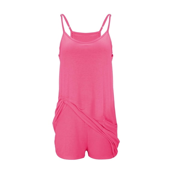 Gkeoshab Womens Sweaters Women's Sleeveless Romper Summer Casual Loose Spaghetti Strap Short Overalls Jumpersuit with Pockets Pink S
