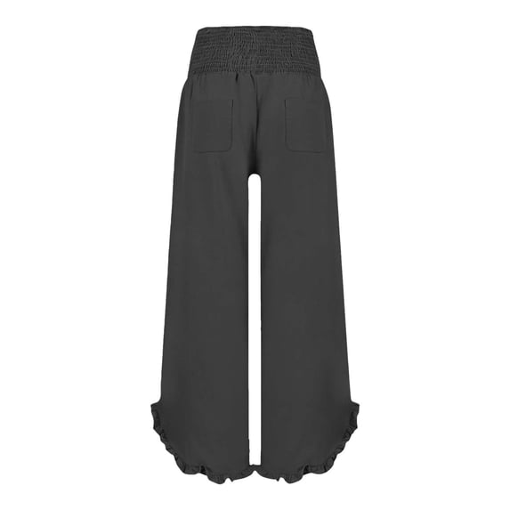 Gkeoshab Womens Sweatpants 2026 High Waist Solid Color Asymmetric Flared Hem Pants Loose Fit Cotton Linen Casual Trousers with Pockets Dark Gray
