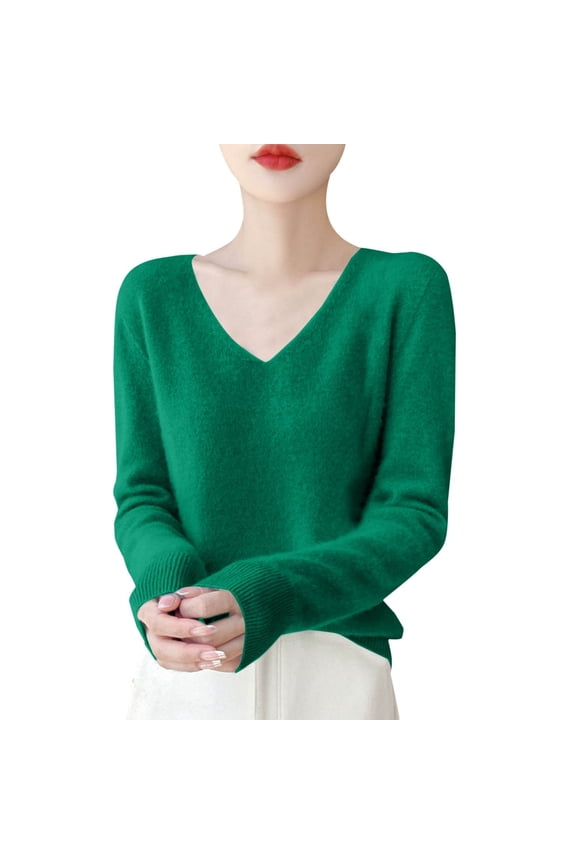 Womens Sweatshirt Women's 100% Pure Wool V-Neck Seamless Knit Sweater, Solid Color Pullover Top with Unibody Construction for a Smooth Fit and Ultra-Soft Warmth in Cold Weather JN L