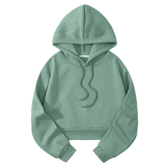 Gkeoshab Womens Sweatshirt Women's Cropped Hooded Sweatshirt with Drop Shoulder Design, Casual Short Waist Length Pullover for Fashionable Layering and Trendy Streetwear Outfits Mint Green S