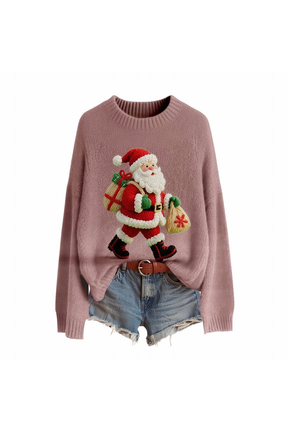 Womens Sweatshirt Women's Printed Crewneck Pullover Sweater, Fashion Graphic Long Sleeve Knit Top Designed for Making a Style Statement in Casual Social Settings and Outings Light Pink S