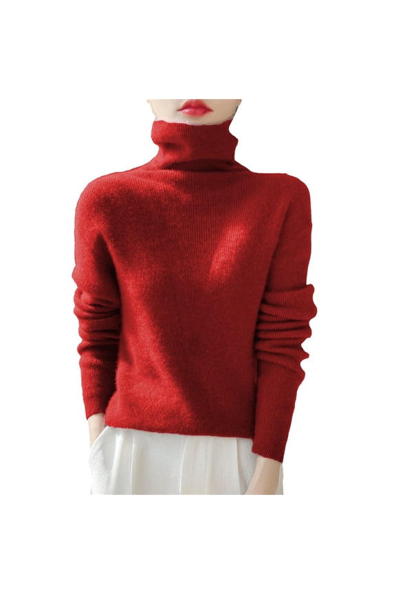 Womens Sweatshirt Women's Slim Fit Turtle Neck Knit Sweater, Stacked High Collar Long Sleeve Pullover Perfect for Layering Under Coats and Jackets During Fall and Winter Seasons Red M