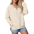 thumbnail image 1 of Gkeoshab Womens Sweatshirt Women's Solid Color Raglan Sleeve Zip-Up Hooded Sweatshirt with Side Pockets, Athletic Inspired Jacket for Modern Casual Style and On-the-Go Comfort Beige L, 1 of 4
