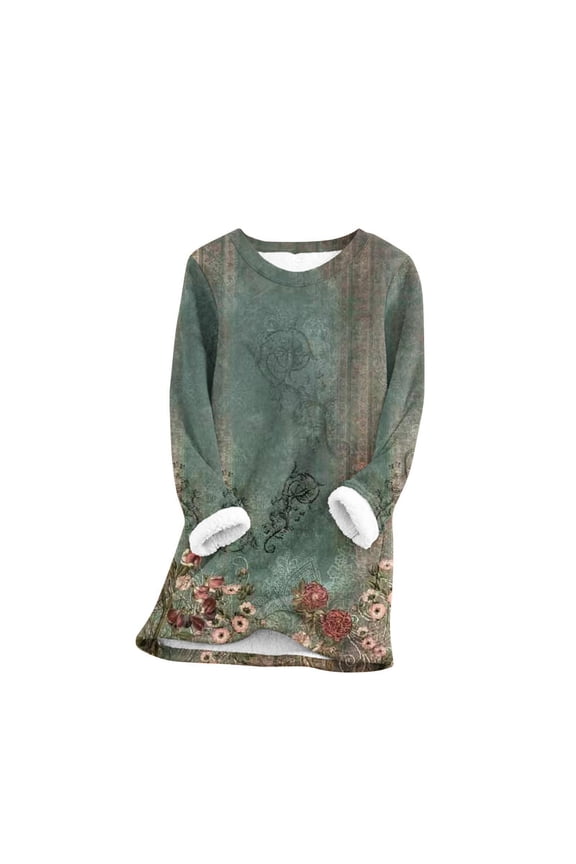 Womens Sweatshirt Women's Vintage Style Plush Pullover Sweater with Brushed Fleece Lining, Thick Winter Warm Sweatshirt for Cold Weather Protection and Cozy Casual Loungewear Essentials