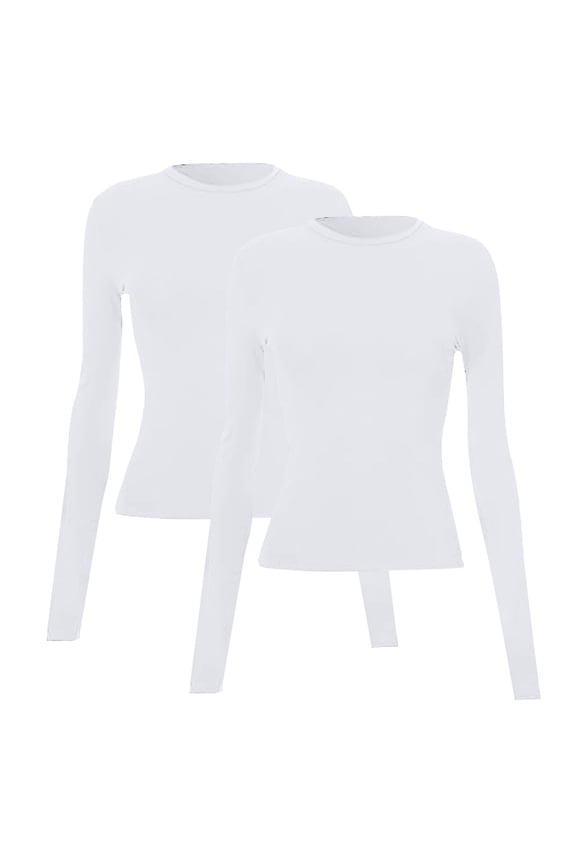 Womens Tops 2025 New Women's Long Sleeve Fitted Pullover Tops 2 Pack Stretch Layering Shirts A L